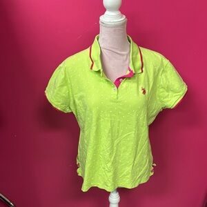 U.S. Polo Assn. Neon Green Button Down Shirt with Pink Details